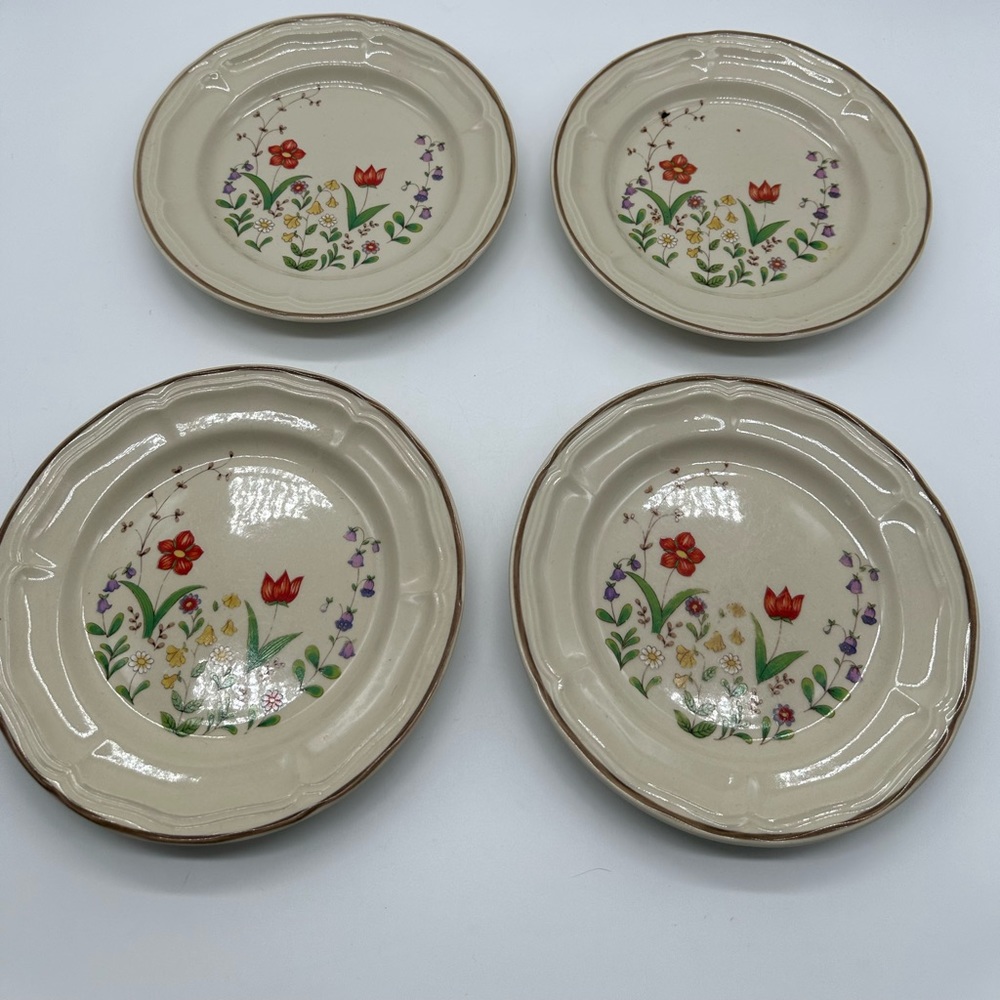 Set of 4 Vintage Newcor Spring Garden Salad Plate Plates Dinnerware